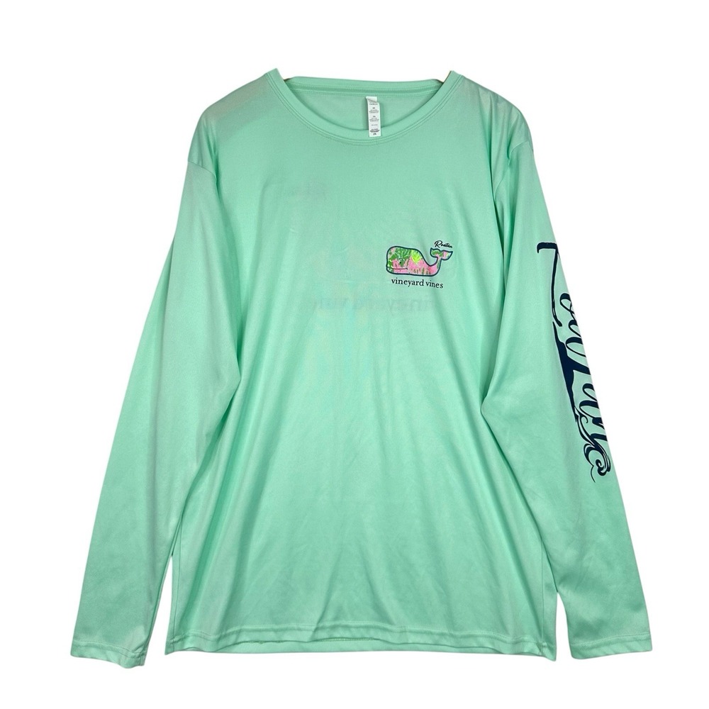 Vineyard Vines Roatan Long Sleeve Pocket T Shirt 2XL Mint Green Whale Logo